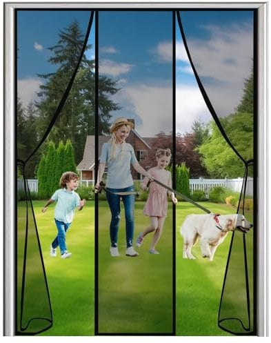 Magnet Fliegengitter Tür, 295x300cm, Insektenschutz Magnetvorhang Ideal für Balkontür, Kellertür und Terrassentür Lamellenvorhang Magnetvorhang (Schwarz)