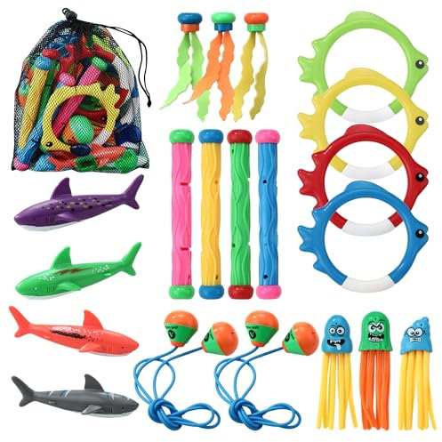 HAOYULUO 32 Pièces Jouets de Plongée,Jeux Piscine Enfant, Y Compris Requins, Algues, Bâtons de plongée et Portes de plongée, etc,Geeignet für das Unterwassertraining Von Kindern