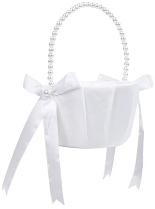 Panier de mariage avec nœud - Blanc - Avec poignées en perles - Pour mariage