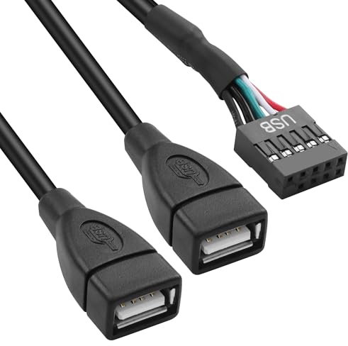 MEIRIYFA Scheda madre 9 pin 10 pin a doppia USB 2.0 femmina cavo adattatore header 9 pin USB femmina a doppia USB 2.0 tipo A femmina prolunga cavo splitter (16 cm)