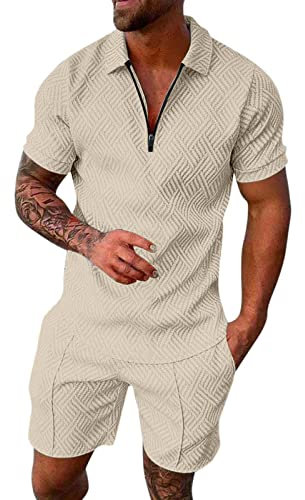Tute Da Uomo Estiva 2 Pezzi Set 1/4 Zip Manica Corta Polo Con Pantaloncini Tuta Tute Da Ginnastica Corto Lavoro Completi Casual Fitness Sportivi Completo Da Casa Taglie Forti Slim Fit Estivo Vacanza