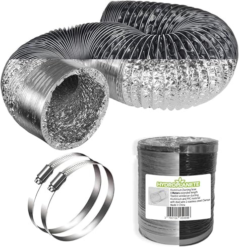 Kit de conducto de PVC negro flexible de 3 metros con 2 bridas de sujeción - Conducto de ventilación de diámetros 100, 125 o 150 mm