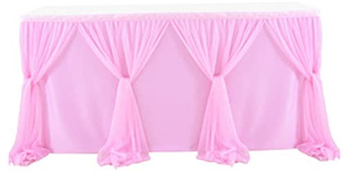 Wedhapy Nappe en Tulle Nappes Rondes rectangulaires Robes de Pompon pour décorations d'anniversaire de Mariage Vaisselle Rose 9 Pieds Jupe de Table en Tulle Jupe de Table Blanche