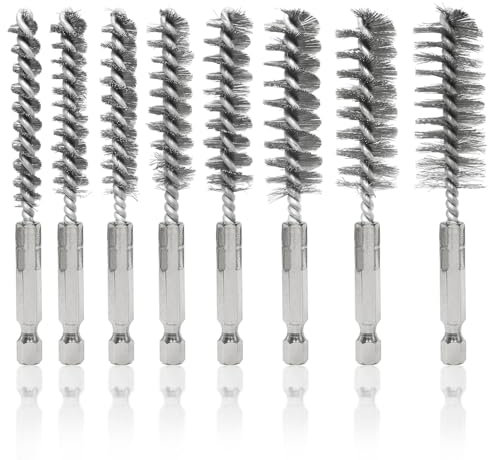 GYSRXS 8 Pièces Brosse Cylindrique Brosse Metallique Perceuse avec Poignée 1/4 Pouces Brosse Métallique Torsadée en Acier Inoxydable pour Polissage,Meulage,Nettoyage(Argent)