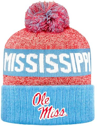 LogoFit NCAA Team Color-Embroidered Logo - Cuffed Knit Skully Beanie Pom Hat-OSFM, Team-Farbe, Einheitsgröße