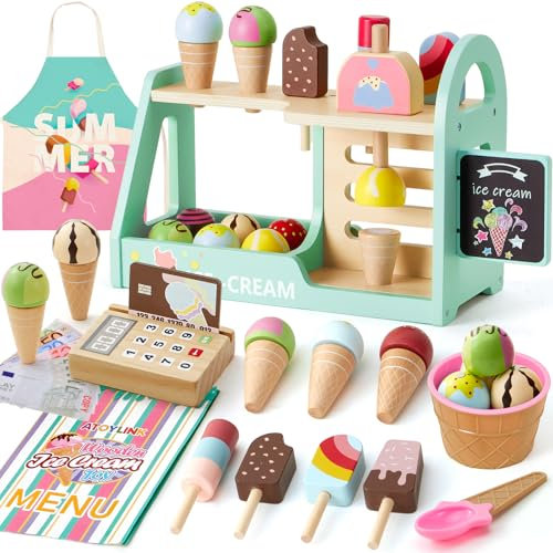 Atoylink Heladeria Juguete, Cocina Juguete, Comiditas de Juguete, Juguetes Montessori de Madera Juego Educativo de Matemáticas y Lógica, Regalo para Niños Niñas 3 4 5 6 Anos
