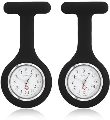 GBULTR 2PCS Silicone Nurse Fob Watch Black Medical Watch for Nurses Doctors Paramedics Nurse Watch Brooch Silicone with Pin/Clip Nurse fob Watch Medical Brooch Fob Watch Pocket & fob Watches