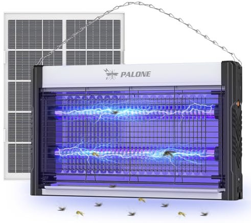 PALONE Lampara Antimosquitos Solar, 3600mah USB Antimosquitos Electrico, con Panel Solar, Atrapa Moscas UV LED, PortáTil y Eficiente para Uso en Interiores y Exteriores.