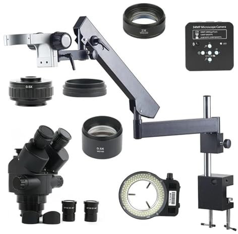 Mikroskop Mikroskop-Videokamera-Set, verstellbare Richtung, Gelenkarm, Säulenklemme, 34 MP, HDMI, USB-Videokamera, 3,5 x 90 x Zoom, simultanes Fokal-Trinokular-Mikroskop