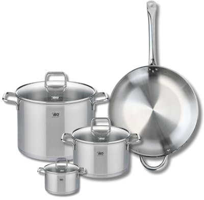 ELO 9500450 Batterie de cuisine 4 pièces, Set de 1 Poêle de cuisson 32 cm et 3 faitouts 12, 20 et 26 cm Elo Profi Citrin, inox, induction, Gris Pierre