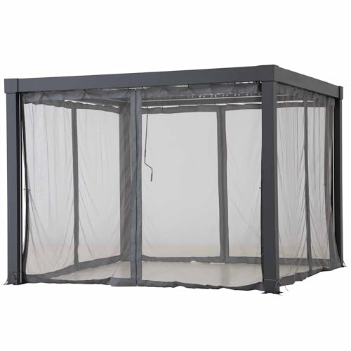 SUNJOY Mosquito Net for 3x3m Louvered Pergola, Weather Resistant Polyester Netting with Zipper, Hooks & Storage Straps, Compatible with Matterhorn A1060166K2 A1060166K0 (Not Include Pergola)