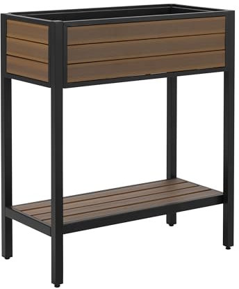 Dehner Hochbeet Houston, schmales Balkonhochbeet, 87 x 76 x 38 cm, Volumen 40 l, Kunststoff/Aluminium, braun