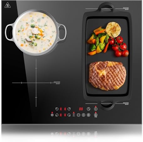 KICHPOWER Induction Hob 4 Zone with 1 Flexible Zone, Built-in Induction Hob 60 cm with Boost Function, Touch Control, 6000W, 9 Power Levels, 1-99 Min timer, Child Lock