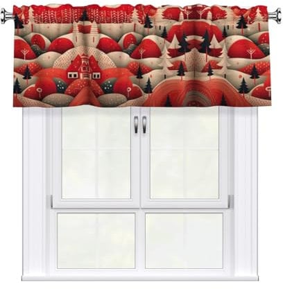 Tenda con stampa di albero di Natale, 137 x 45 cm, tende da cucina per finestre, soggiorno, camera da letto, con tasca per bastone, corta