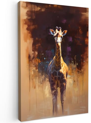 MuchoWow© Leinwand 60x90 cm Deko Schlafzimmer Aesthetic Leinwandbilder Wohnzimmer Gemälde Foto Geschenk Living Room Decoration Giraffe - Braun - Abstrakt - Gemalt