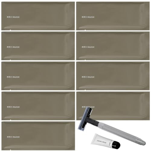 Lot de 10 rasoirs jetables de luxe emballés individuellement avec crème à raser, rasoir pour peaux sensibles, kit de rasage manuel portable pour le bain, l'hôtel, les voyages, usage quotidien