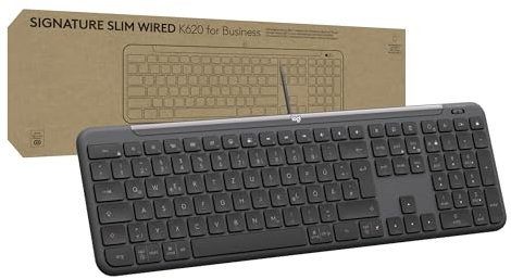 Logitech Signature Slim Wired K620 for Business, Tastatur in Standardgröße, Plug-and-Play USB-C, Notebook-ähnlich, Scissor-Switch-Tasten, Windows/Mac/Chrome/PC/Notebooks,Deutsches QWERTZ-Layout-Grafit