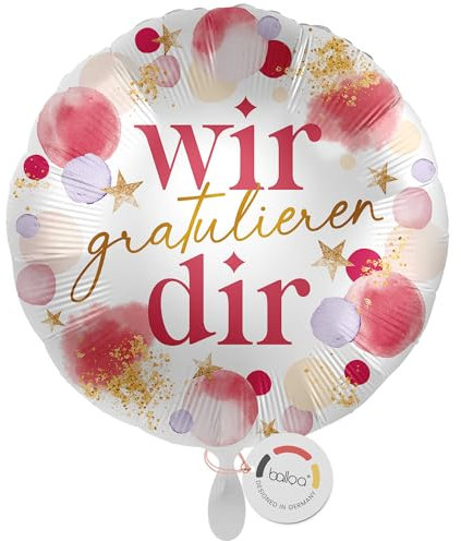 balloa Folienballon Wir gratulieren Dir, runder Helium Ballon in Rosa Gold für Frauen als Geschenk oder Deko zur Gratulation und Feier, Luftballon befüllbar mit Helium oder Luft, 33cm