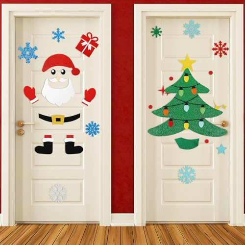 UPINS Décoration de porte de Noël, autocollants de Noël Père Noël à paillettes pour intérieur et extérieur, portes, murs, réfrigérateur, voiture, porte de garage, fournitures de fête de Noël