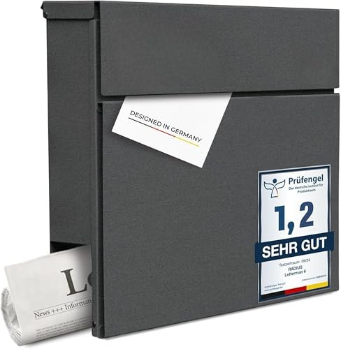 Radius Designer Briefkasten Letterman 6 Basic Eisenglimmer - wetterfester pulverbeschichteter Stahl - mit Zeitungsfach - inkl. Montageset - 10 Jahre Funktions- & Korrosionsgarantie