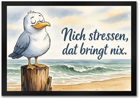 speecheese Möwe Nich stressen auf Aquarell Fußmatte in 35x50 cm lustiger Türmatte-Spruch für entspannte Einzüge