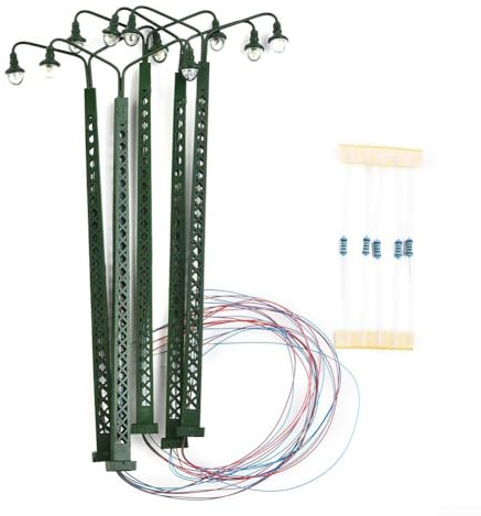 Pack für HO Scale Modell Eisenbahn Gitter Mastlichter, Metall LED Lampen für Zug Set Layout Gebäude-Szenerie 3V Miniatur-Straßenteile mit Widerständen für Gauge H0 Zubehör