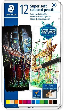 STAEDTLER 149C M12 Buntstifte (klassisches Sechskantformat, super weiche Mine, hohe Deckkraft auf hellem und dunklem Papier) Metalletui mit 12 leuchtenden Farben