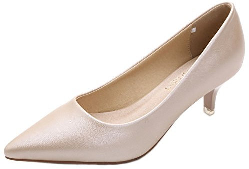 WuiWuiYu Women's Girls' Fashion Pointed Toe Kitten Heel Pump Shoes Size 6 Gold Biege