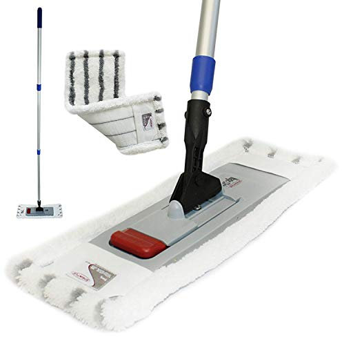 Profi Bodenwischer-Set Dual | Wischmop mit Teleskopstiel 170 cm + Microfaserbezug | frei stehender Mopp mit magnetischer Halterung für Glatte und poröse Flächen | inklusive GlasRein Probe
