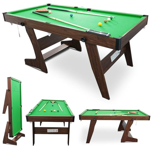 6FT Folding Pool Table Snooker Table Set Steady Space Saving Billiards Table with All accessories, Great for Kids and Adults