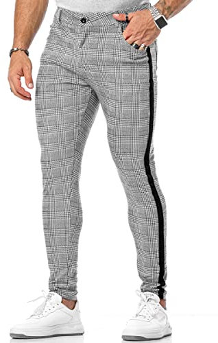 CANGHPGIN Pantalon habillé extensible à carreaux pour homme Coupe ajustée Pantalon chino fuselé pour homme Pantalon d'affaires décontracté, Ruban noir sur le côté, XXL