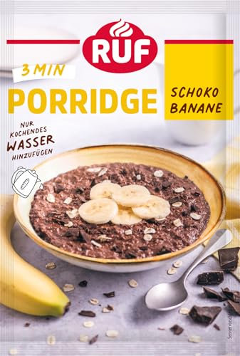 RUF Porridge Schoko Banane, Instant Haferbrei mit Vollkorn-Haferflocken, Kakaopulver und Bananenchips im praktischen Portionsbeutel, 1 x 65g Beutel