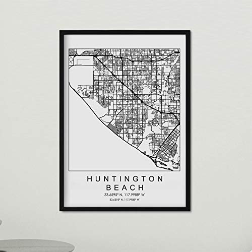 Nacnic Plakat mit Karte von Huntington Beach. US-Film mit Bildern von Karten und Straßen von großen US-Städten. A3