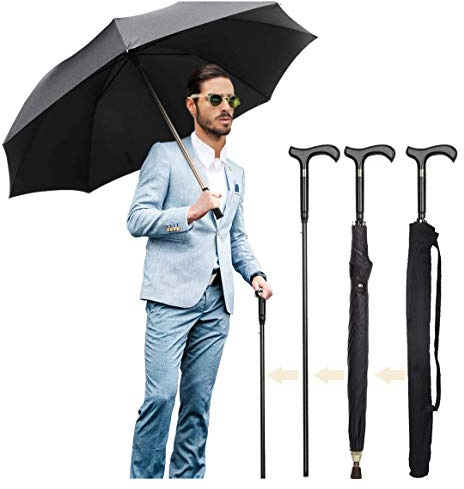 Walking Cane Umbrella 2-in-1 Windproof Walking Sticks Crutch Umbrella,Heavy Duty Frame,Lightweight - Umbrella Cane,Great Gift for Birthday,Christmas,Father's Day,Men,Women