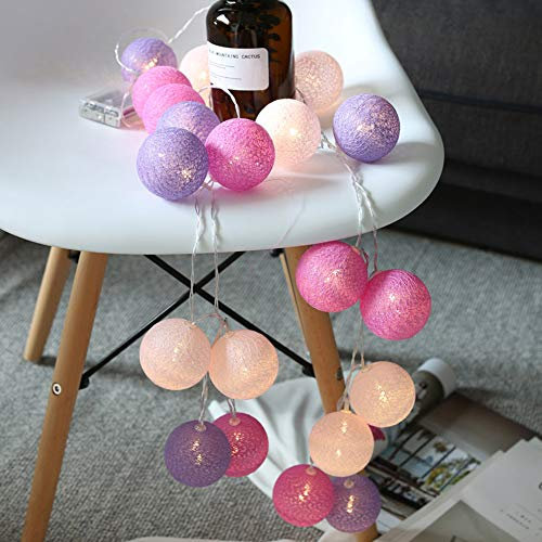 6cm Guirlande Lumineuse Boule Coton, DOTBUY Decoration Noël, LED Guirlande Lumineuse à Piles, Enfant, Chambre Mariage Jardin Sapin de Noël Décorations (Violet rêveur,1.8M/10LED)