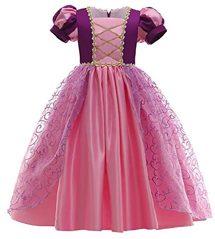 IDOPIP Enfant Fille Princesse Rraiponce Costume Déguisement Robe Soirée Cérémonie Anniversaire Noël Halloween Partie Carnaval Cosplay Habillée Rose04 5-6 Ans