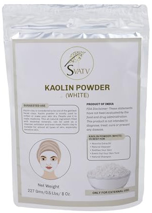 SVATV Kaolin White Clay Natural For Face Mask Herbal For Skin, Bath Bomb Clay, Diy Spa Mud Mask For Facial, Soap Making 227 Grams