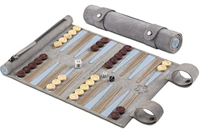 Melia Games Backgammon zum Rollen - Reise-Backgammon aus feinstem Nubuk Echt-Leder mit handgefertigten Holzspielsteinen (Champagne)