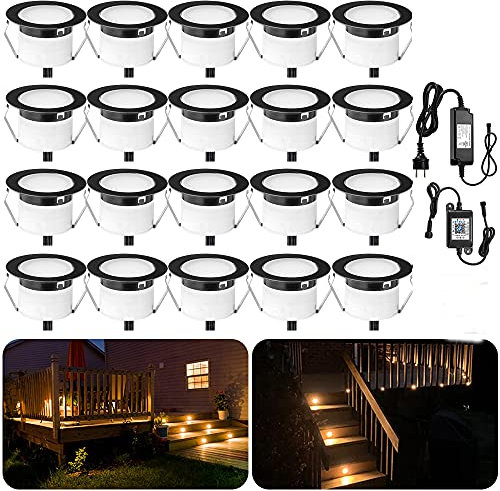20er Set Bluetooth Dimmbar Warmweiß LED Einbaustrahler Led Bodeneinbaustrahle Aussen 1W Ø45mm IP67 Wasserdicht Terrasse Garten Led Lampe Full Kit Schwarz