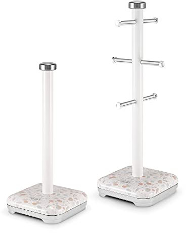 Tower T826152TAN Terrazzo 6 Branch Mug Tree and Kitchen Towel Pole, Tan