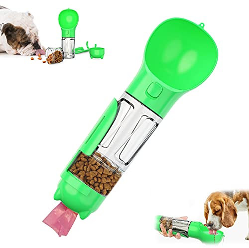 Botella Agua Para Perros 300ml / 500ml Botella Agua Mascotas 4 En 1 A Prueba Fugas Bebedero Multifuncional Perros Y Gatos Con Contenedor Comida Bolsa Residuos Para Viajes Al Aire Libre (verde 300ML)