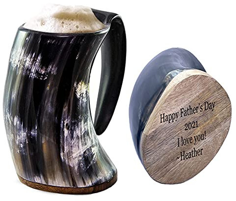 Tazza originale con corno vichingo inciso, personalizzabile, grande boccale per birra, Mead di ispirazione medievale, con manico (708,7 g, misura XL)