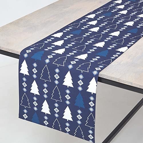 HOMESCAPES Runner natalizio blu con motivo albero di Natale, lunghezza 35 x 250 cm, 100% cotone, motivo: albero di Natale