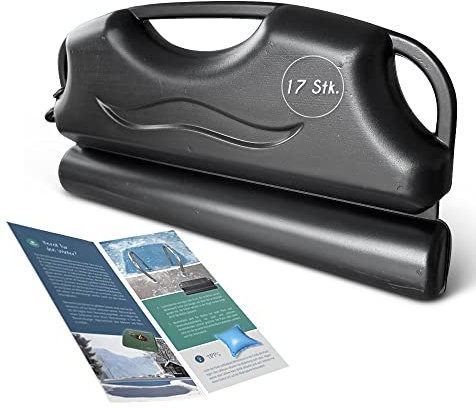 Hochwertige Pool Eisdruckpolster in Premiumqualität | 39,5 x 19,5 x 5,0 cm | Mit Sand beschwert + Verbindungshaken | Überwinterung Schwimmbecken Robust Winterfest Eisbrecher Frostsicher (17 Stück)