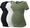 LAPASA Lot de 3 T-Shirts de Maternité Femme Vêtements de Grossesse Maillot de Corps Enceinte Manches Courtes L55 1 Noir, 1 à Rayures Gris Chiné, 1 Vert Olive S