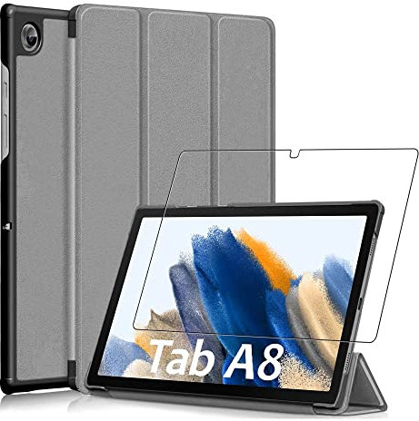 ebestStar - Cover per Samsung Galaxy Tab A8 10.5 (2021) SM-X200 X205, Custodia Protezione Flip Magnetica, Slim Case Sottile Pelle PU, Grigio + Vetro Temperato