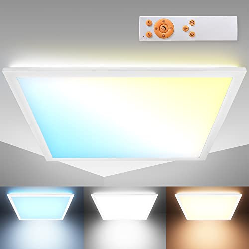 B.K.Licht - LED Deckenlampe mit indirektem Licht, Fernbedienung, einstellbar warmweiß bis kaltweiß, LED Panel, Deckenleuchte, Lampe, Wohnzimmerlampe, Schlafzimmerlampe, 44,5x44,5x6,2 cm, Weiß