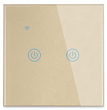 Lancoon Interrupteur Mural Tactile Télécommande Intelligente sans Fil Prise en Charge de la Commande Vocale Partage de la Famille Fonction de Minuterie Fil Neutre Requis(doré, 2Gang)