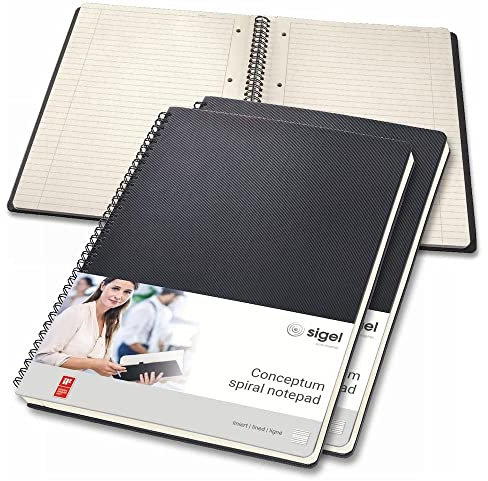 SIGEL CO821/3 Premium Spiralblock A4, liniert, schwarz, 80 Blatt, 3er Pack, sehr stabiler Hardcover-Einband, aus nachhaltigem Papier, Conceptum