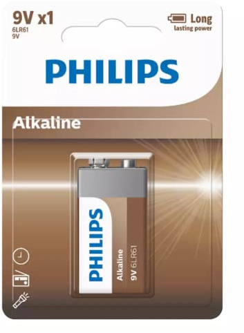 Philips Alkali-Eingangsbatterie 9 V (1 Stück) - 6LR61A1B / 10
